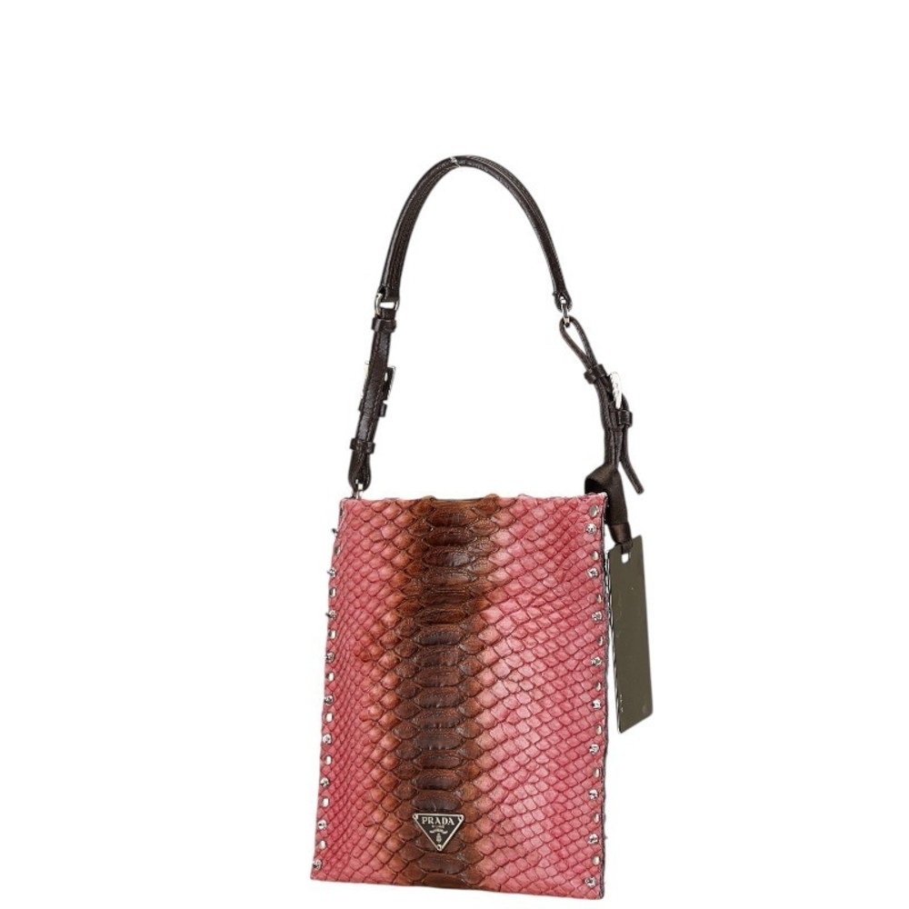 Prada Triangle Logo Python Leather Studs Handbag … - image 2